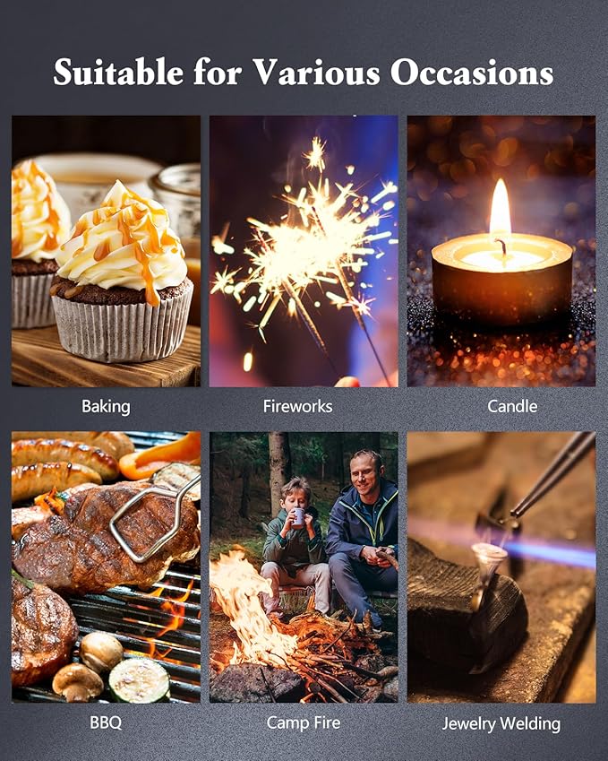 Torch Lighter, Adjustable 4 Jet Flame Refillable Butane Fuel Lighter Windproof Mini Butane Torch Lighter for Grill BBQ Gas Fireplace Fire Camping (Butane Gas Not Included) (Golden)