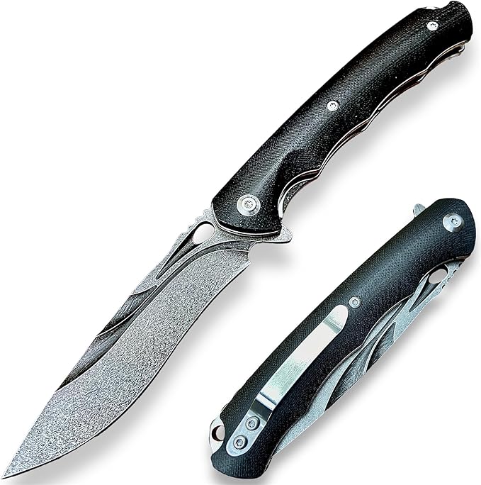 TACTICAL GEARZ Pocket Folding Knife for EDC, G10 Handle, Stonewashed D2 Steel Blade! (Krato ST)