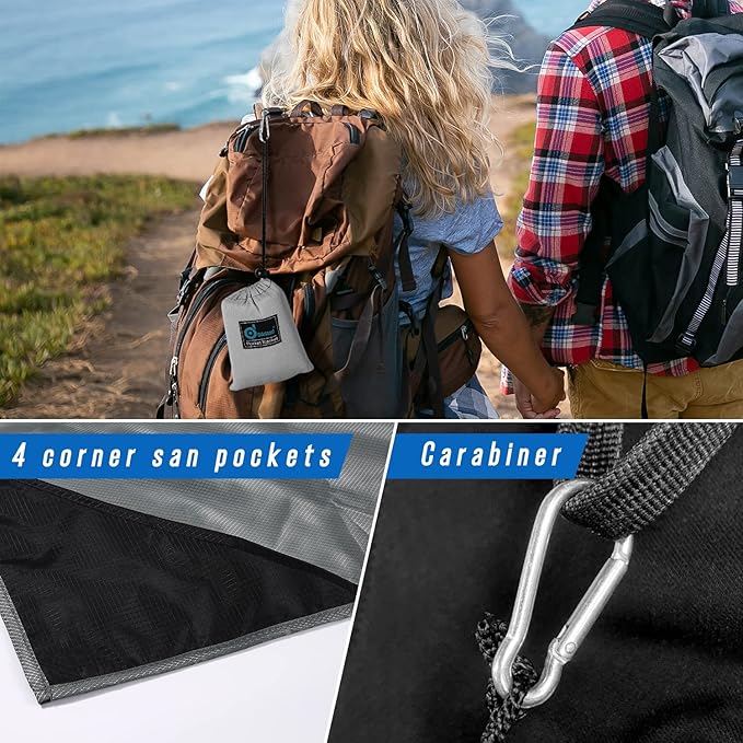 Odoland Beach Blanket Picnic Blanket, SandProof Waterproof Outdoor Pocket Blanket with Portable Bag, Foldable Lightweight Sand Free Quick Drying Beach Mat for Hiking Camping Picnics Travel Concert