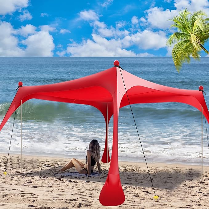 Buheco Beach Tent Pop Up Shade 7x7.5ft Beach Canopy Sun Shelter UPF50+ with 4 Foldable Poles-Portable Carrying Bag-Sand Shovel-Ground Pegs-Windproof Ropes for Outdoor Family Camping-Fishing- Picnic