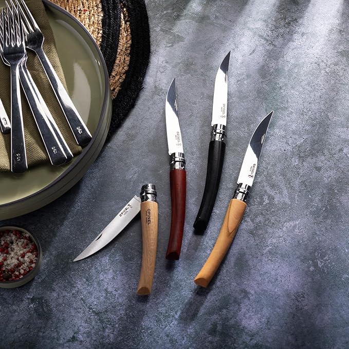 Opinel Effile Slimline Series Folding Fillet Knife – Slim Blade Folding Knife, Virobloc Locking Collar, Sustainably Harvested Wood Handles, Updated Blade Profile (Padouk Wood/No.08)