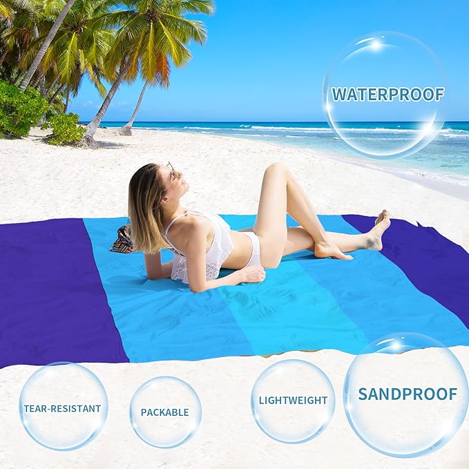 BYDOLL Beach Blanket Sandproof Waterproof 78''×81'' 1-4 Adults Compact Lightweight Oversized Beach Blanket Large Picnic Mat Beach Blanket for Travel Camping Hiking Picnic
