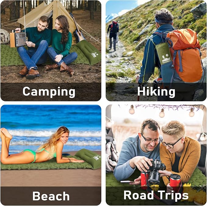 Sleeping Pad for Camping, 79" x 27" Comfort Inflatable Camping Mattress with Pillow, Lightweight Sleeping Mat for Outdoor, Backpacking, Hiking