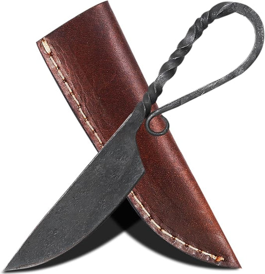 Handmade Viking knife - Hand Forged Celtic Pocket Knife - EDC Full Tang Predator Hunter Camping Knife - Hardened Blade Vintage Art Collection - Carbon Steel Necklace Knife with Sheath
