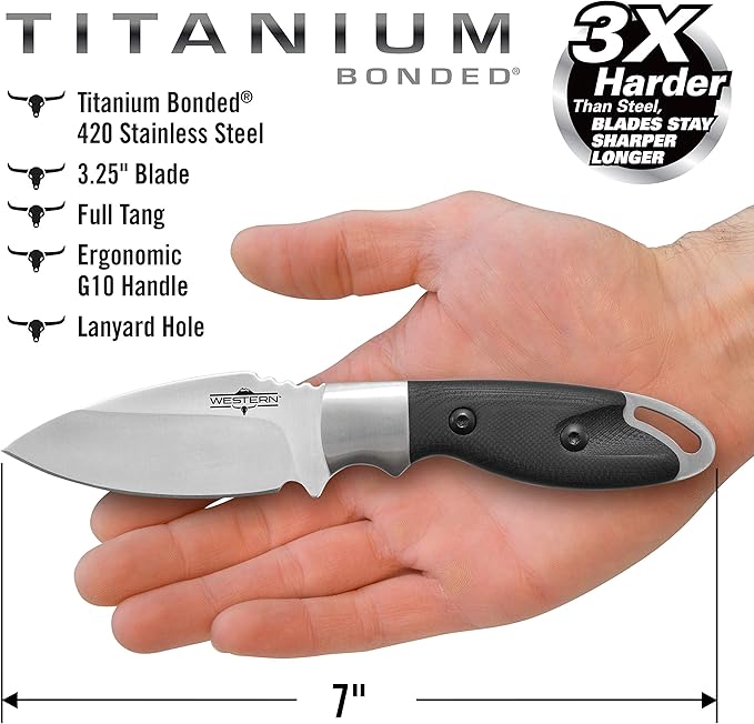 Camillus Western Kota Durable Rust&Corrosion-Resistant 420 Stainless Steel Hunting Hiking Fishing Full Tang Fixed Blade Knife with Protective Sheath