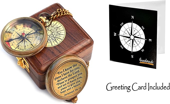 For I Know The Plans I Have For You, Jeremiah 29:11, Solid Brass Directional Engraved Compass, Baptism Gifts for Boys Girls, First Communion, Christian Gifts for Men, First Confirmation Gifts for Boys