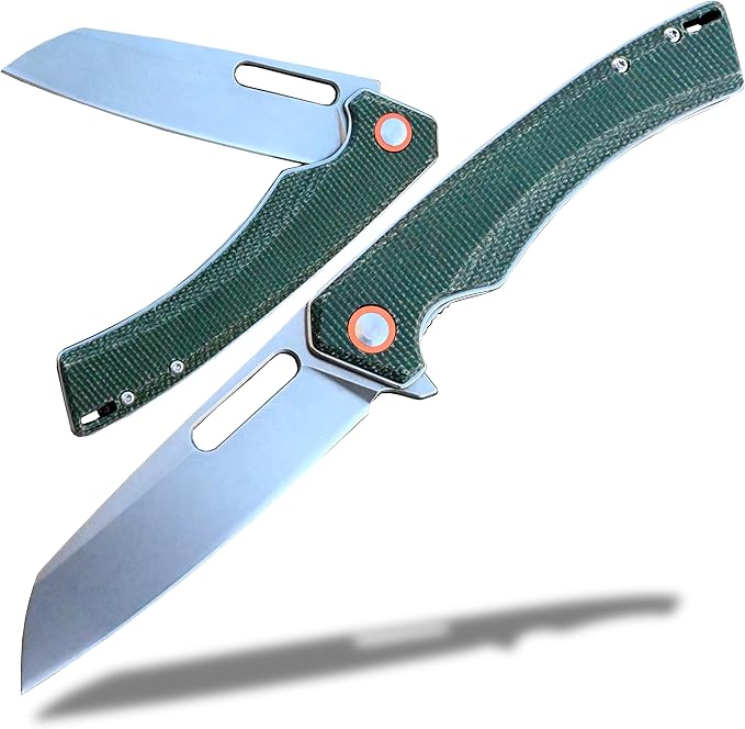 Green Micarta Handle Folding Knife- Everyday Carry Knife for Men and Women - Indoor or Outdoor-Camping and Hunting knife-D2 steel Blade knives