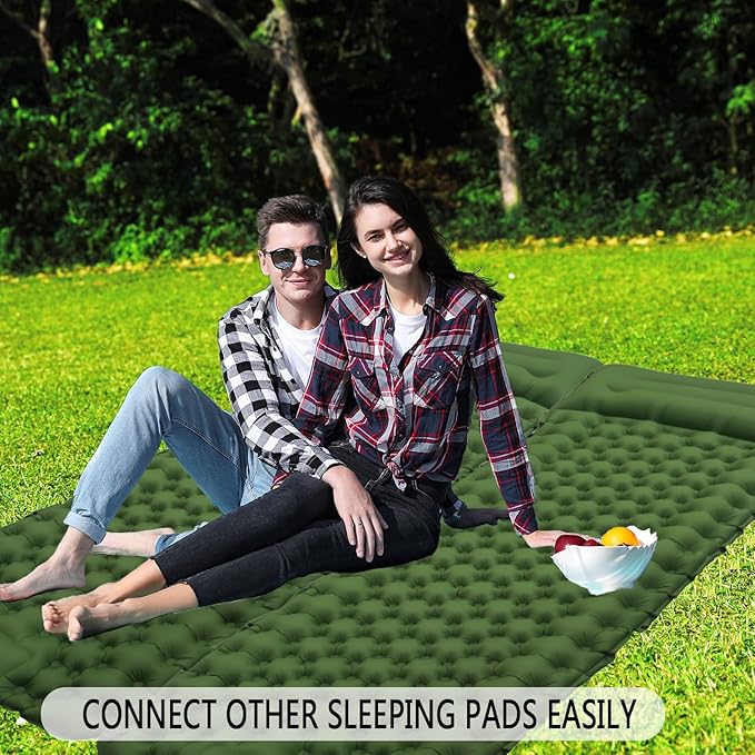 Sleeping Pad Ultralight Inflatable Camping Sleeping Pad with Pillow,Built-in Foot Pump,Lightweight Camping Mattress,Thick 4" Sleeping Mat for Camping Backpacking Hiking (Green, Single)