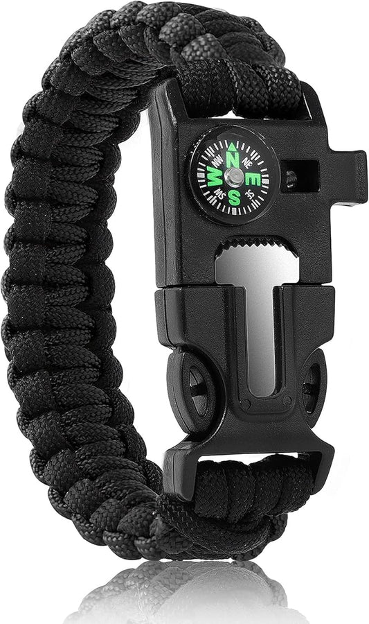 Bracelets,Survival Bracelets for Men Paracord Tactical 5-in-1 Camping Gear Kits,with 12-ft Detachable Parachute Rope,Fire Starter,Embedded Compass,Whistle&Emergency Multitools