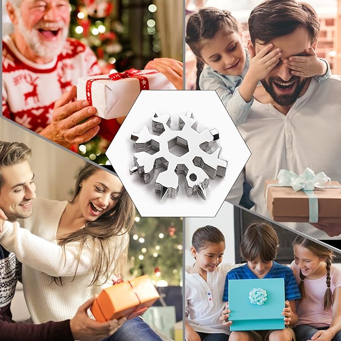 4PCS Snowflake Multitool,18-In-1 Stainless Steel Snowflake Wrench Screwdriver Multi-Tool, Portable Pocket Keychain Tools，Stocking Stuffers for Adults Christmas Gifts