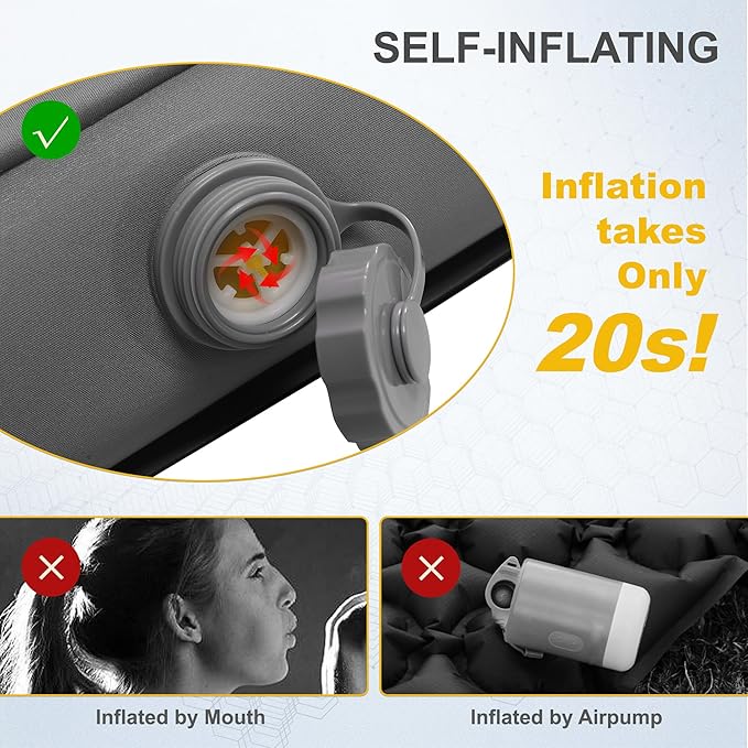 UPWELL Self Inflating Sleeping Pad Truck Camping Thick Mattress for Tesla Model Y Solid Foam 4 Season Car Bed Mattress Portable Roll Up Bed Grey