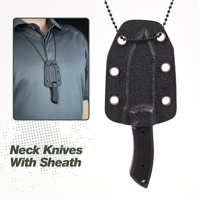 Neck Knife Fixed Blade EDC Knife - Knife Necklace Mini Knife Survival Knife Neck Knives - D2 Steel G10 Handle - Outdoor Hunting Camping Gear with kydex Sheath