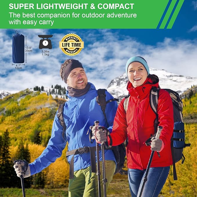 Double Sleeping Pad for Camping Inflatable 2 Person Sleeping Mat with Built-in Pump, Foot Press Ultralight Extra Thick Camping Mat with Pillow for Backpacking, Traveling, Hiking, Durable & Waterproof