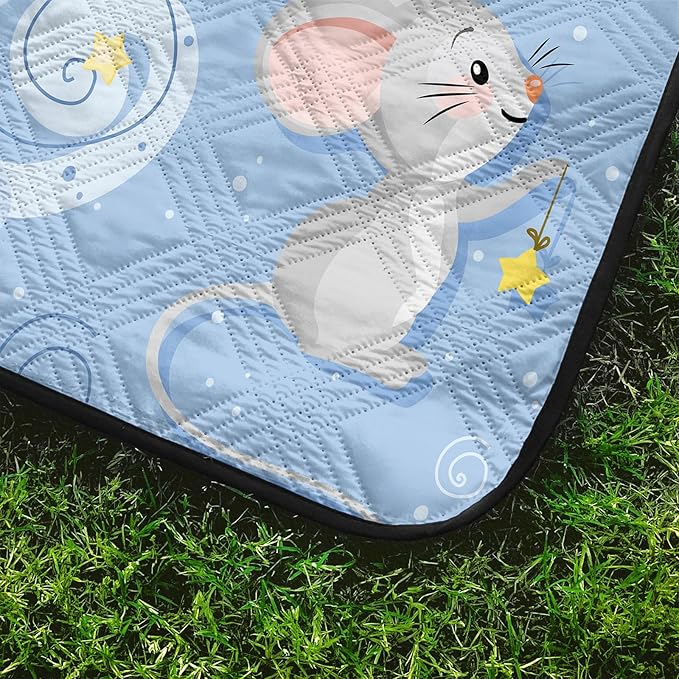 BSNTHO Cute Mouse Outdoor Picnic Blankets Sleeping Stars Waterproof Picnic Blankets 60x80 Inches Large Sandproof Beach Blanket Foldable Outdoor Blanket for Camping on Grass Picnic Mat