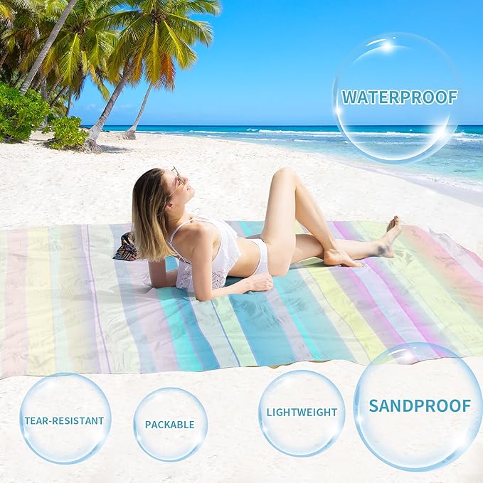 BYDOLL Beach Blanket Sandproof Waterproof 78''×81'' 1-4 Adults Compact Lightweight Oversized Beach Blanket Large Picnic Mat Beach Blanket for Travel Camping Hiking Picnic