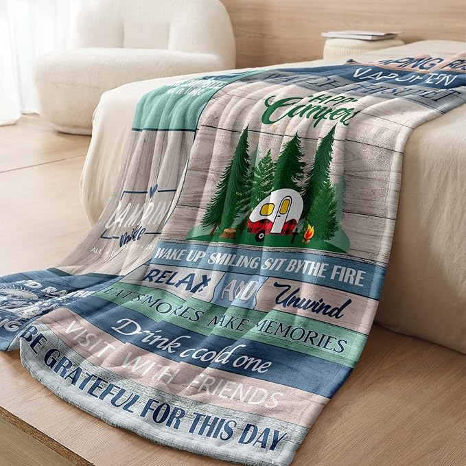 Camping Blanket, Camping Gifts, Best Gifts for Rv Owners, Camping Gifts for Women,Men, Kids, Rv Gifts, Gifts for Camping Lovers,Camping Essentials, Camping Accessories, Camping Throw Blanket 60inx50in