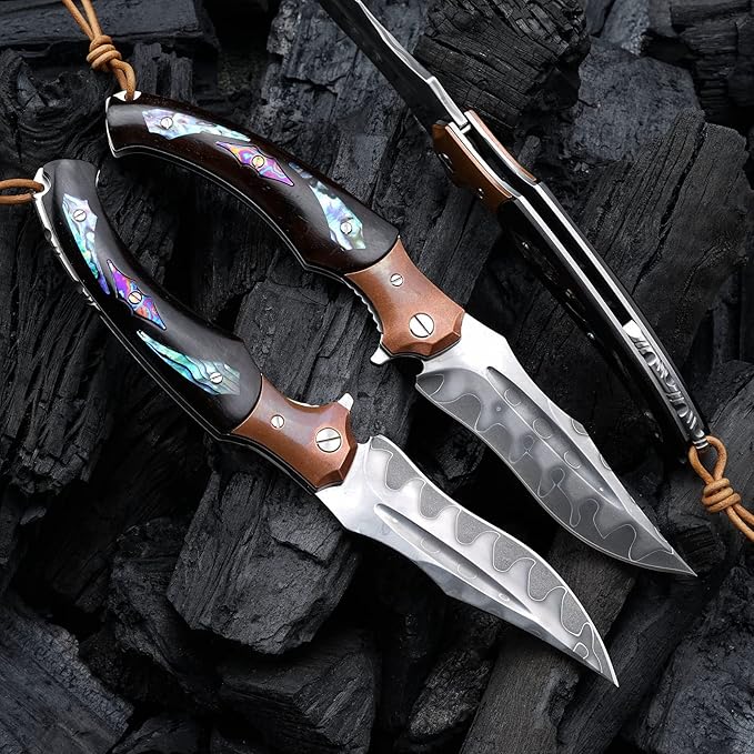 Japanese SKD11 steel core folding knife, ebony lined lock handle, EDC pocket knife suitable for outdoor hiking, camping, and fishing, forged steel knife