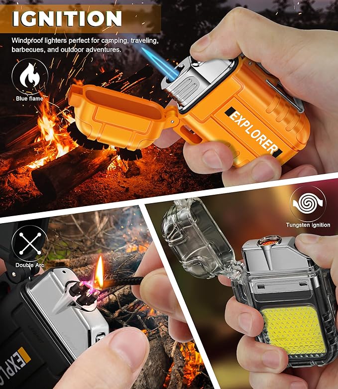 Lafagiet 3 Pack of Electric Lighter+Torch Lighter+Coil Lighter, USB C Recharge, Waterproof Windproof Lighters for Candle, Camping, Survival Tactical Gear (NO Butane Gas)