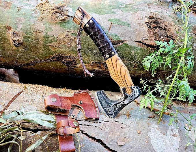 Forged Carbon Steel Viking Axe with Sheath | Throwing Tactical 13" Camping Bearded Axe Hatchet | Best Birthday & Anniversary for him