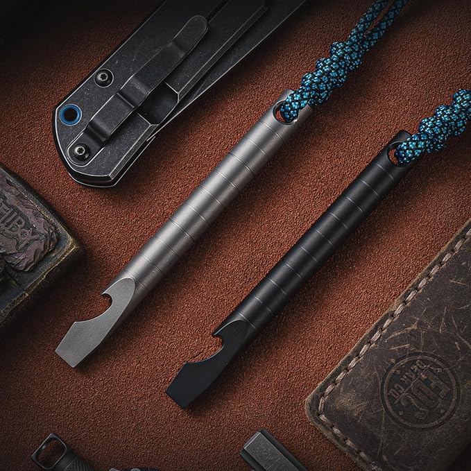 TISUR Titanium EDC Pry Bar, Keychain Prybar Multitool With Bottle Opener, 6 in 1 Portable Pocket Mini Crowbar Tool (Grey)