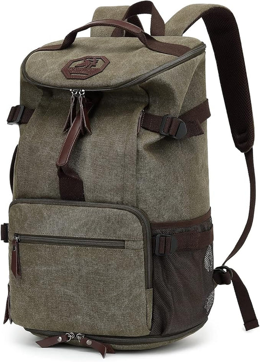 Gym Duffle Bag Backpack 4-Way Vintage canvas with Shoes Compartment for travel Sport Hiking laptop (Vintage green) X-Large