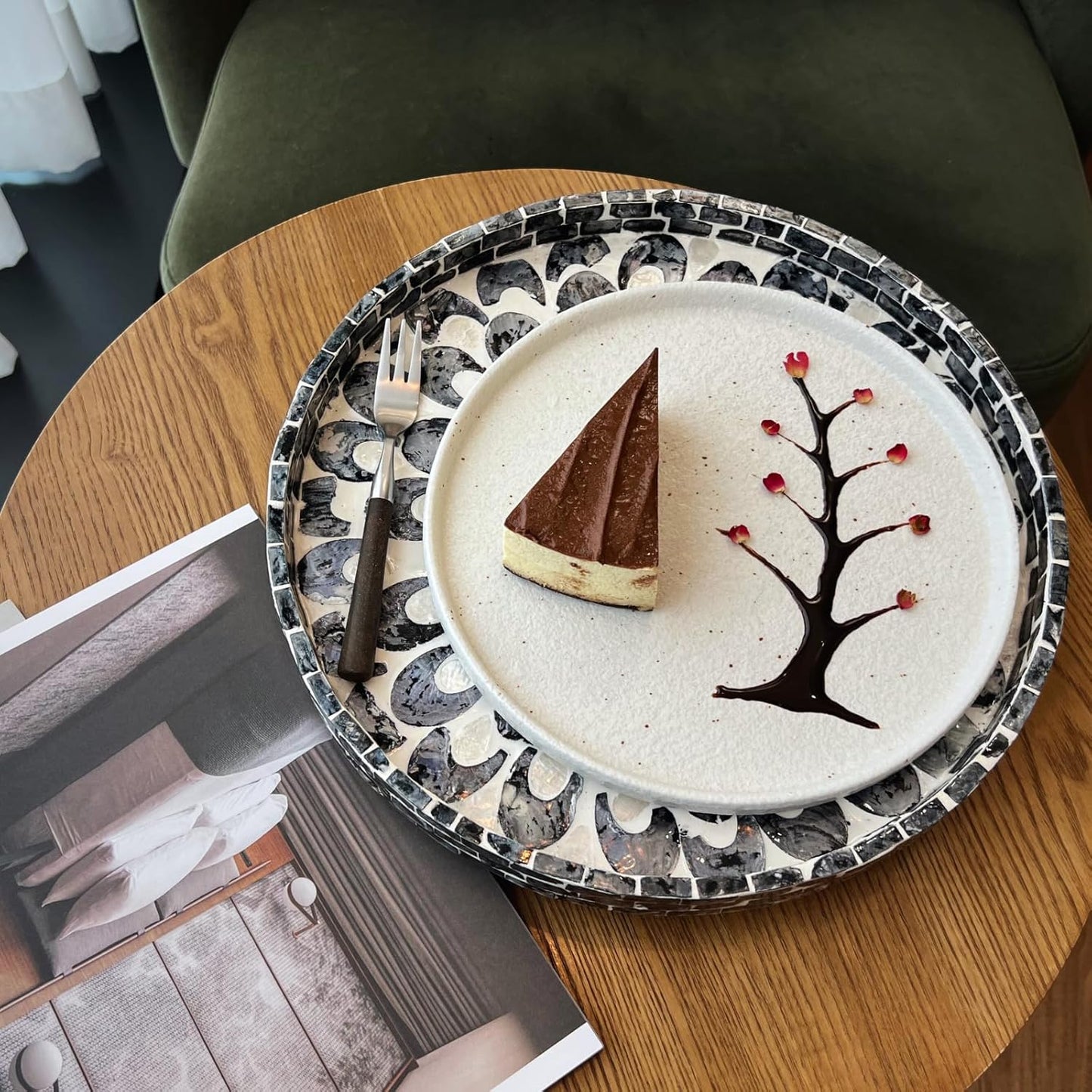 12.5" Lazy Susan for Table Top – Mother of Pearl Spinning Turntable Serving Tray, Marble Lazy Susan Organizer for Dining Table Centerpiece, Kitchen Island Decor, Bathroom Counter, Outdoor Use (Blue)