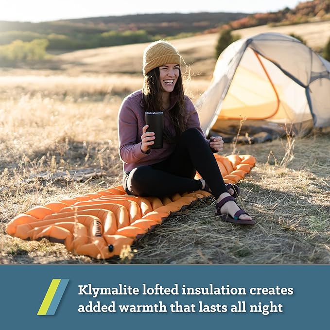 KLYMIT Insulated Static V Lite Inflatable Sleeping Pad | Comfortable, Lightweight, Easy to Inflate, Portable Air Bed for Hiking, Backpacking & Camping — Orange