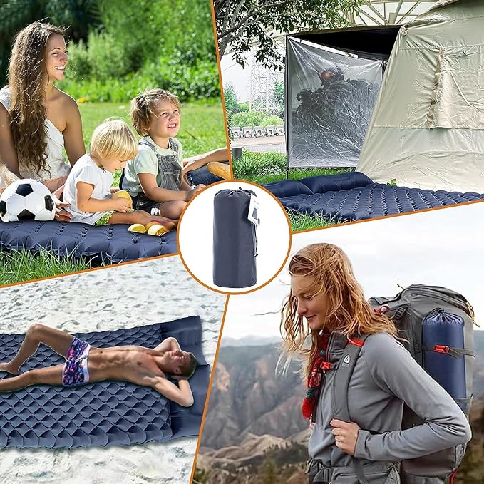 EULANT Double Sleeping Pad for Camping, Self Inflating, 2 Person with Pillow Built-in, Foot Pump, Durable, Portable, 79x2.8x48 in