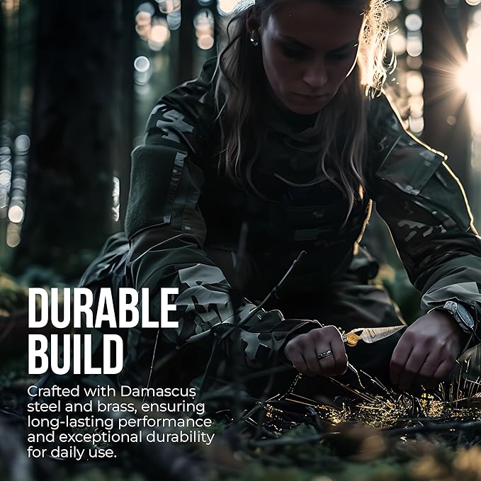 Premium Damascus Steel Pocket Knife - Folding Knife - Survival Knife - Ideal Gifts for Men, 10cm Blade, 12cm Handle, Over 200 Layers, Tactical Survival & Hunting Knife - High Hardness Over 58 HRC