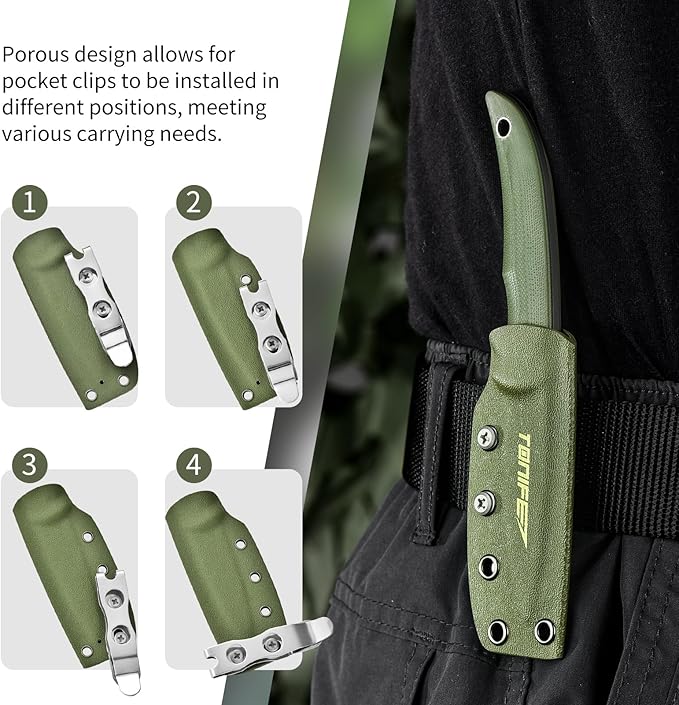 TONIFE Nova 2.68'' Blade Mini Neck Knife Knife Full Tang Fixed Blade Knife with Kydex Sheath and Adjustable Paracord Lanyard for Camping Outdoor Survival Tool (Green+Satin)