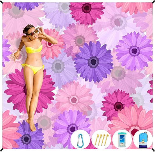 BYDOLL Beach Blanket Sandproof Waterproof 78''×81'' 1-4 Adults Compact Lightweight Oversized Beach Blanket Large Picnic Mat Beach Blanket for Travel Camping Hiking Picnic