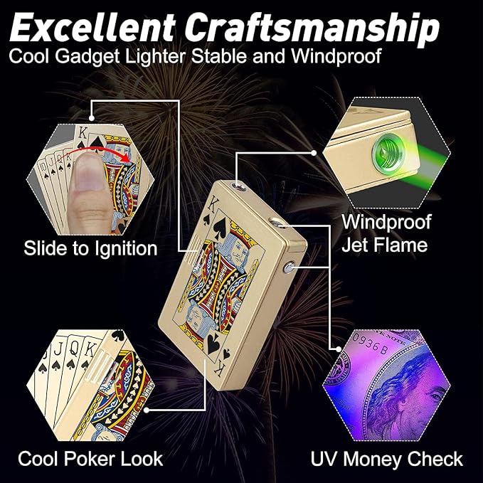 Jet Torch Lighter, Ace Card Green Flame Lighter, Metal Poker Design Windproof Refillable Butane Cool Lighter, Outdoor, Indoor, Camping, BBQ, Candle, Birthday, Gift for Men/Women (Without Gas)