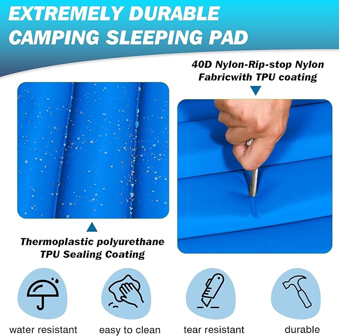 OUTSKIRT 4" Thickness Sleeping Pad with Built-in Foot Pump, Lightweight & Ultra-Comfort Camping Pads - Perfect for Camping, Hiking, Backpacking & Outdoor Adventures, Blue