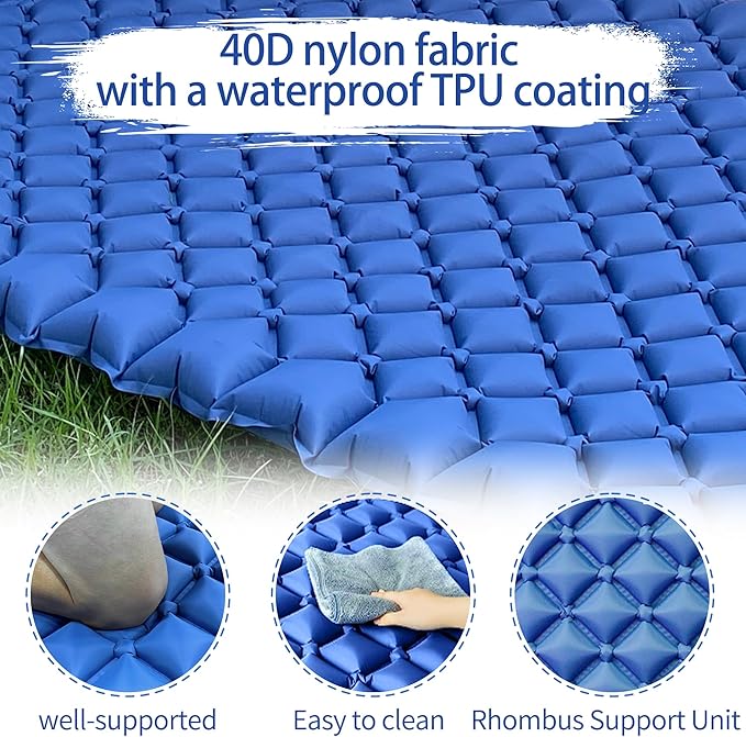 ONTYZZ Double Ultralight Inflatable Sleeping Pad 2 Person Camping Sleeping Pad Waterproof Sleeping Pad Built-in Foot Pump for Camping, Blue