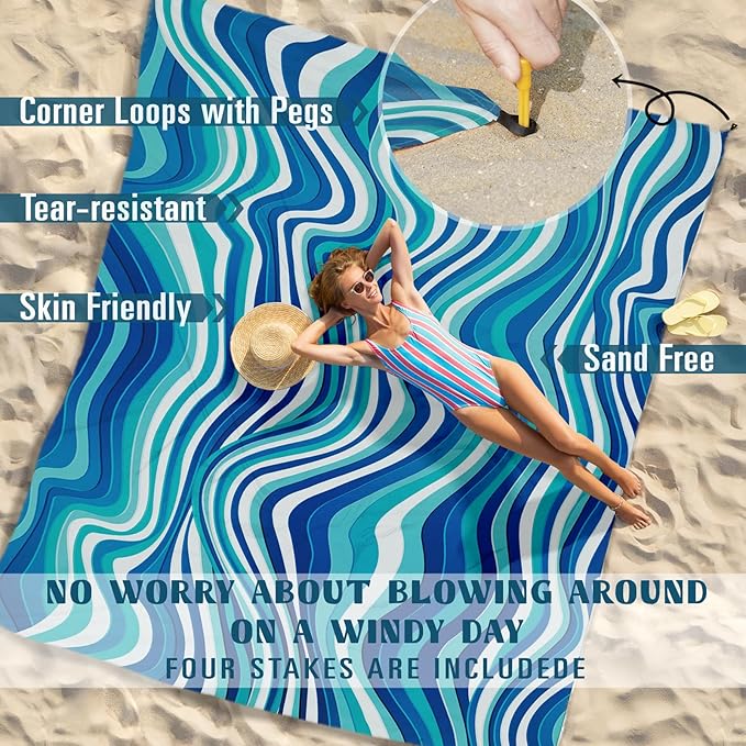 Beach Blanket Sandproof Waterproof 78''×81''1-5 Adults Oversized,Compact Lightweight Durable Beach Mat for Travel Camping Hiking Picnic Blanket