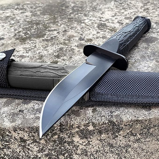 Fixed Blade Hunting Knife Hardness ABS Handle Survival Knife with Nylon Sheath Straight Edge Knife for Camping, Hiking, Survival (Black Handle)