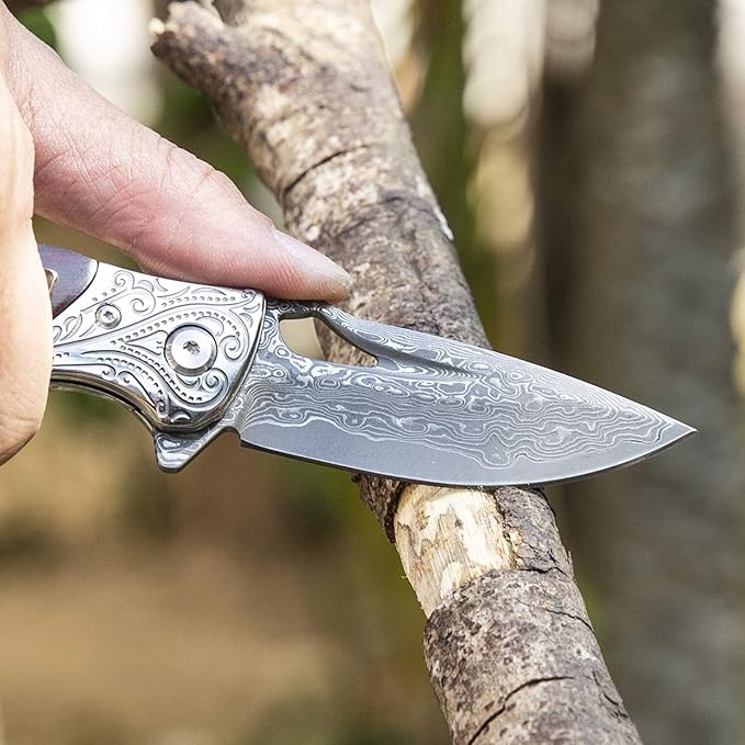 Japanese handmade vg10 damascus steel folding knife with pocket clip,leather sheath,rosewood handle knives for men