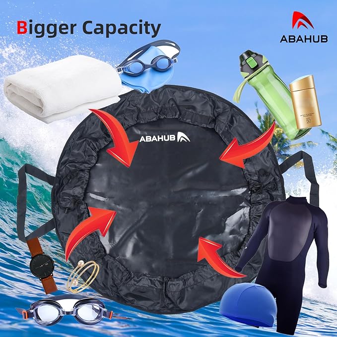 Abahub Surf Poncho Changing Robe with Hood, Thick Quick Dry Wetsuit Changing Towel for Surfing Beach Swim Outdoor Sports Men Women, Absorbent Wearable Towel Cover Up (Wetsuit Changing Mat-Black)