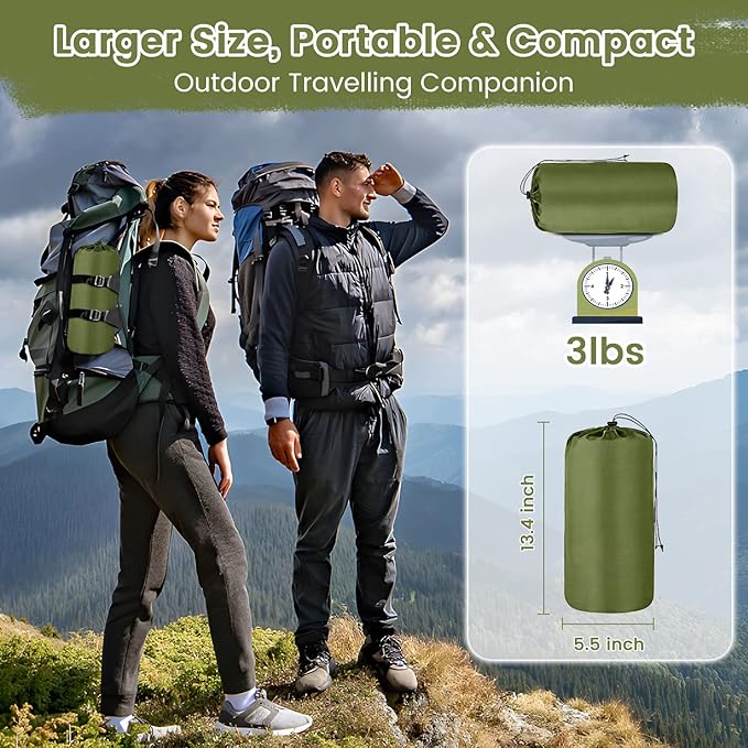 Double Sleeping Pad for Camping 4" Thickness Self Inflating Camping Mat with Pillow Built-in Foot Pump Portable 2 Person Camping Pad Waterproof Camping Mattress for Backpacking Hiking Traveling Tent