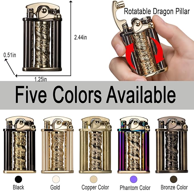 Cool Embossed Design Kerosene Wheel Lighter Refillable Eco-Friendly, Vintage Dazzling & Ultra-Cool, Unique for Men Candles Gift Camping BBQ (No Kerosene) (10#)