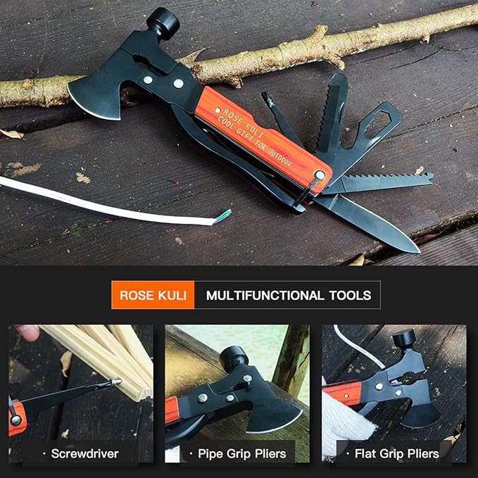 Camping Accessories Multitool,18 in 1 Multitool Hatchet Gift for Men Women Multitool Camping Axe Hammer Saw Screwdrivers Pliers Birthday Gifts for Dad Husband Boyfriend