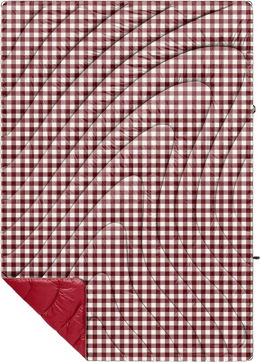 Rumpl Original Puffy Blanket - Warm Puffy Camping Blanket, 100% Recycled Polyester Insulation, Lightweight, Packable, Water-Resistant, Outdoor Puffer Blanket, 52"x75", Red Gingham