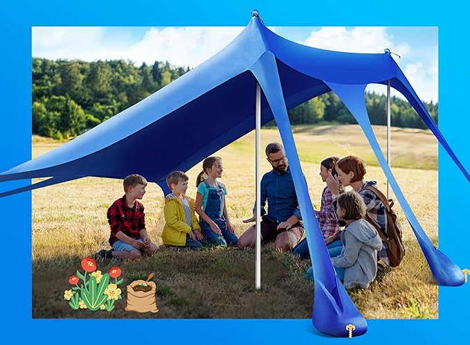 Beach Tent, Camping Sun Shelter UPF50+ with 6 Sandbags, 2 Sand Shovel, 4 Stability Poles, Outdoor Pop UP Beach Canopy for Camping Trips, Fishing, Backyard Fun, Picnics-Dark Blue