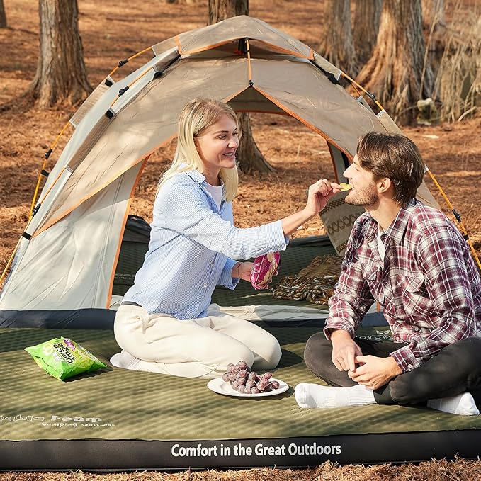 Self Inflating Double Sleeping Pad, 4in Ultra-Thick Foam Camping Mattress 2 Person with Air Pump Sack,Camping Floor Bed for Adults Inflatable Sleeping Mat Camping Essentials for Travel, Army Green