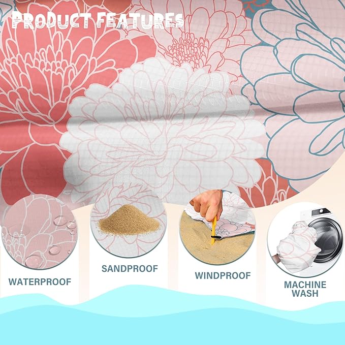 Beach Blanket Waterproof Sandproof 1-7 Adult Oversized 78 '' × 110 '' Lightweight Durable Compact Sand Free Beach Mat for Travel Camping Hiking Picnic Blanket Extra Large