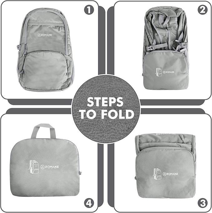 ZOMAKE Lightweight Packable Backpack 30L, Foldable Hiking Backpacks Water Resistant Compact Folding Daypack for Travel(Sliver Grey)