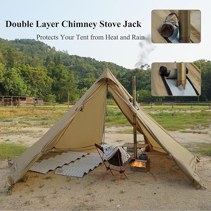 Camping Hot Tent with Wood Stove Jack Winter Teepee Tent 4 Season Backpacking Tent for Survival Hunting Military Fishing