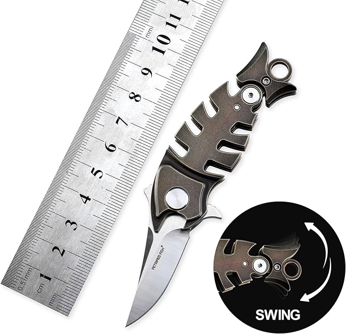 Petrified fish PF900 Pocket Knife,1.54" M390 Satin Blade,1.22 oz Titanium Handle Folding knife for EDC (Silver)