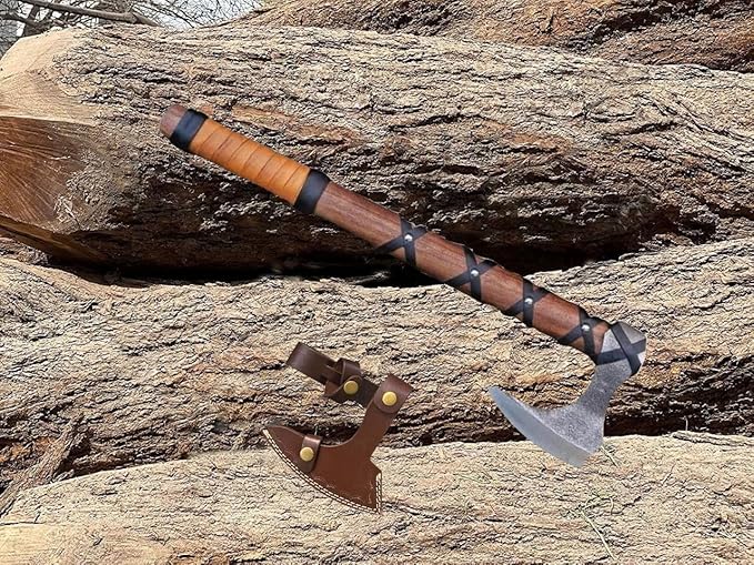 Handmade Viking Axe Real Carbon Steel Axe with Leather Sheath Camping Bearded Axes & Hatchets Hunting Axe Valentine's Day Gift, Camping & Hiking | Knives & Tools | Birthday Gift for him (VK-Ax-20)