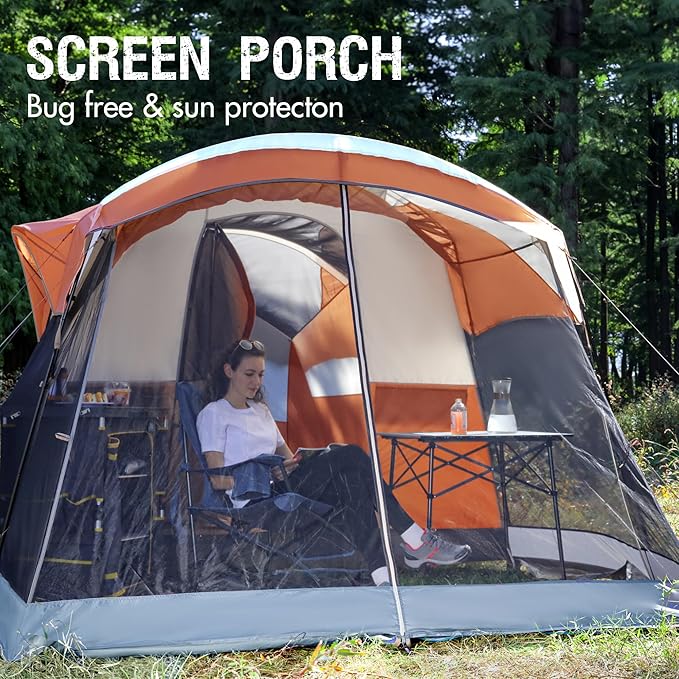 PORTAL 6/8/10 Person Family Camping Tent with Screen Room, Water Resistant Big Tunnel Tent with Rainfly, Large Family Tent for Outdoor Camping, Party